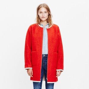 $268 Madewell Red Cocoon Sherpa Lined Wool Blend Zip Up Long Coat Jacket XXS